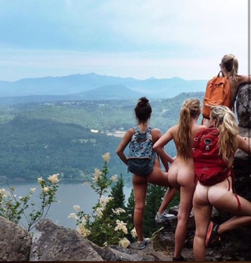 College babes decide to go for a hike in NY. NAKED