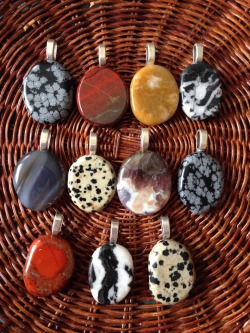 earthlyspirit:  These are the ones I still have available: • Snowflake obsidian • Red tiger iron • Yellow aventurine • Zebra stone • Grey agate • Dalmatian jasper • Amethyst • Snowflake obsidian • Brecciated jasper • Zebra stone •