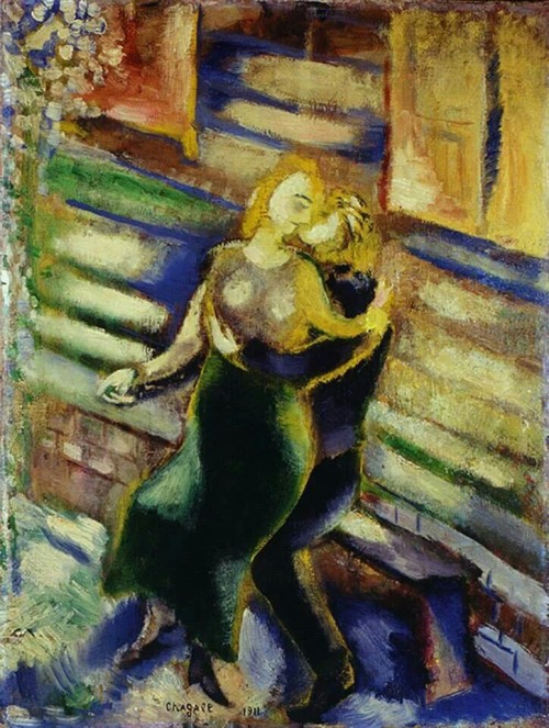 Amoureux sur un banc   -    Marc Chagall   1911Russian  1887-1985
