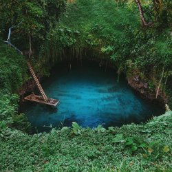 travelgurus:                          Hidden waterways in Samoa -  The Sua Ocean   The south side has an underwater tunnel that leads to a hidden cave and then            another beyond that to the open ocean that feeds the pool.  