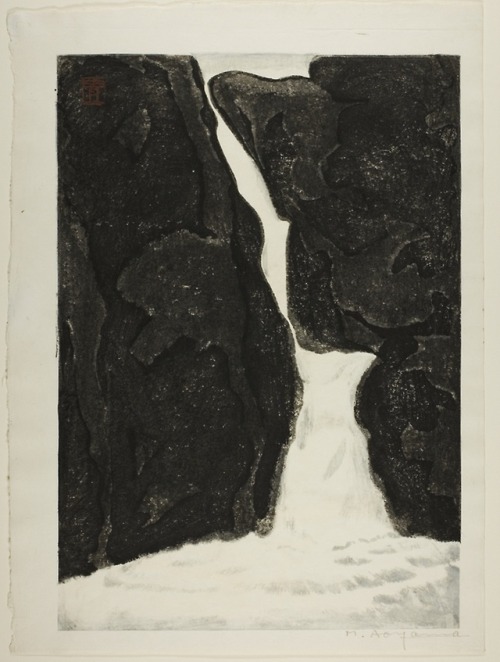 neshamama:aoyama masaharu (1893-1969), waterfall, n.d., color woodblock print