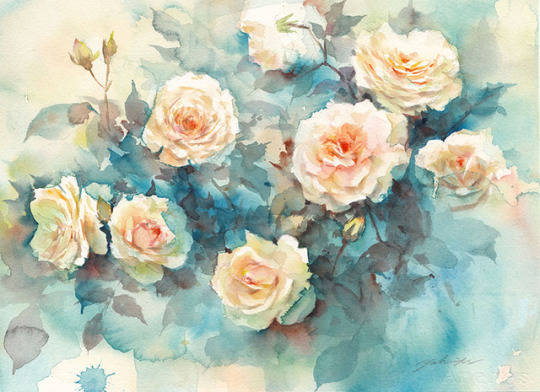 水辺の薔薇(Rose of the waterfront) Oct.18,2018 watercolor size:333*242mm (F4) paper:arches (細目・300g/m2)