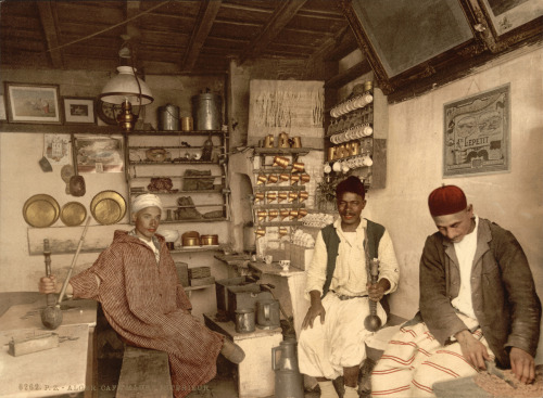 Moorish coffee house, Algeria, 1899