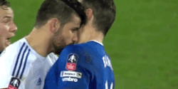 surprisebitch: elsajeni:  noccor:  sleepyminyard:  haramzada:  awkwardlyinsane:  Oh  All sports are gay and I’ve been preaching this forever  fun fact: the media keeps trying to imply that diego costa (white jersey) bit gareth barry (blue jersey)  