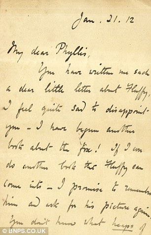 An extract taken from a letter by Beatrix Potter to a young fan in reply to the girls request at Pot