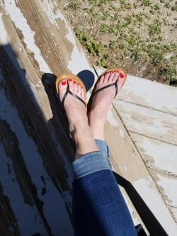 suckingtoe:  myprettywifesfeet:  My pretty wife sent me this cute pic today at work.please comment  Wanna suck her toes