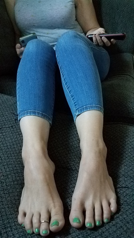 myprettywifesfeet:My pretty wifes sexy feet in her capris. please comment 
