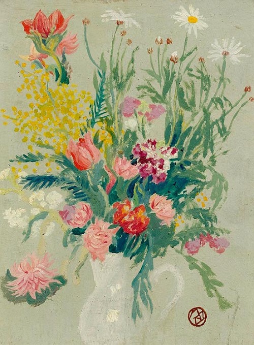 Bouquet de Fleurs  -  Maurice DenisCirca 1916.French  1870-1943Oil on board. 34 x 26 cm.Monogrammed 