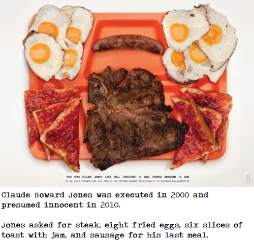 cloudyskiesandcatharsis:Last Meals of Innocent MenCampaign for Amnesty International, displaying the