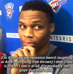 Russell Westbrook responds to a question on the Houston Rockets bench players (who have combined for