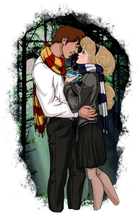 summersone:Disney at Hogwarts by Eira1893  Gryffindor Prince Charming, Philip, Ariel & Eric, Aladdin, Merida, Tarzan, KidagakashHufflepuffSnow White & Prince Ferdinand, Cinderella,Tiana, Anna & KristoffRavenclawAurora, Belle, Rapunzel, Milo