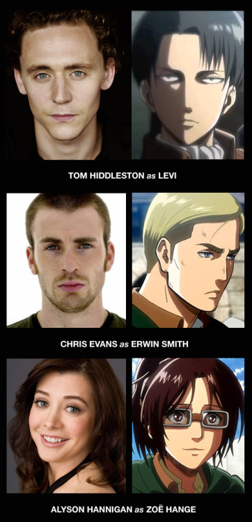 simbaga:  A friend and I had a talk about what an Attack on Titan movie would be like, and who would be in the cast. Then there was this. i would pay big-ass-tree money to see this fucking movie. 