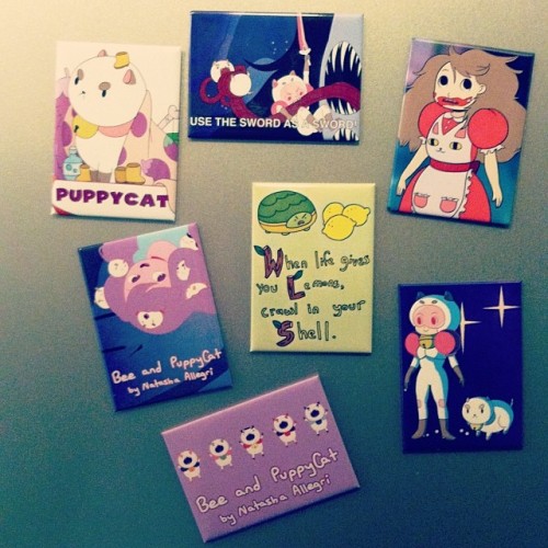 beeandpuppycat:We just received Bee and PuppyCat magnets and pins at the office! You should be seein