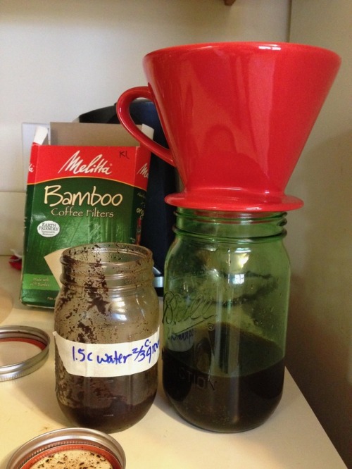 Cold brew espresso success! I found recipes here and here. The key is to have medium ground coffee b