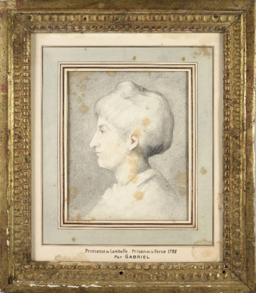 A graphite drawing of the princesse de Lamballe, attributed to Georges Gabriel. ‘La Force 1792’ is written in the top corner. One of several versions of this same drawing. [credit: Coutau-Begarie, Souvenirs Historiques auction, November 18 2020....