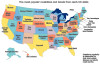 Most popular bands and musicians from each US state.
Musician’s popularity is determined by their total unique listeners on last.fm music service as of March 2014.
More ‘music’ maps >>