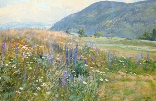 Albert Holz  (1884 - 1954)Meadow with larkspur, 1924