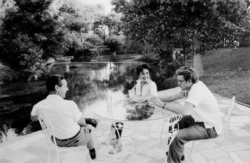 James Dean, Elizabeth Taylor & Rock Hudson at a Table, While Making Giant, Marfa, TX, (1955)