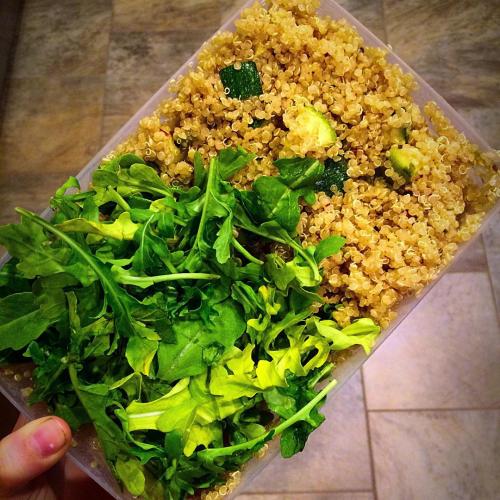 Quinoa, Zucchini, and Arugula (this combo is literally the only way I like quinoa) #801010 #vegansof