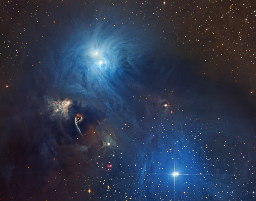 into-theuniverse:  Blue Reflection Nebulae: NGC 6726, NGC 6727, and IC 4812  Yellow
