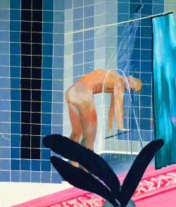 spring2000:  hypersonicyouth:  spring2000:  &ldquo;man taking shower in beverly hills&rdquo; by david hockney (1964)  He has an uneven tan  this is a painting 