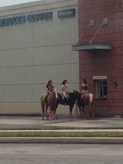 When I had my horse in VA, I did this at the McTacoHut w the girls all the time. They loved us and the horses there hahaha