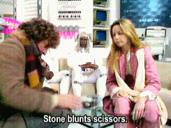 cleowho: Rock, paper, scissors, l̶i̶z̶a̶r̶d̶, s̶p̶o̶c̶k̶ , jelly baby.  Destiny of the Daleks - seas