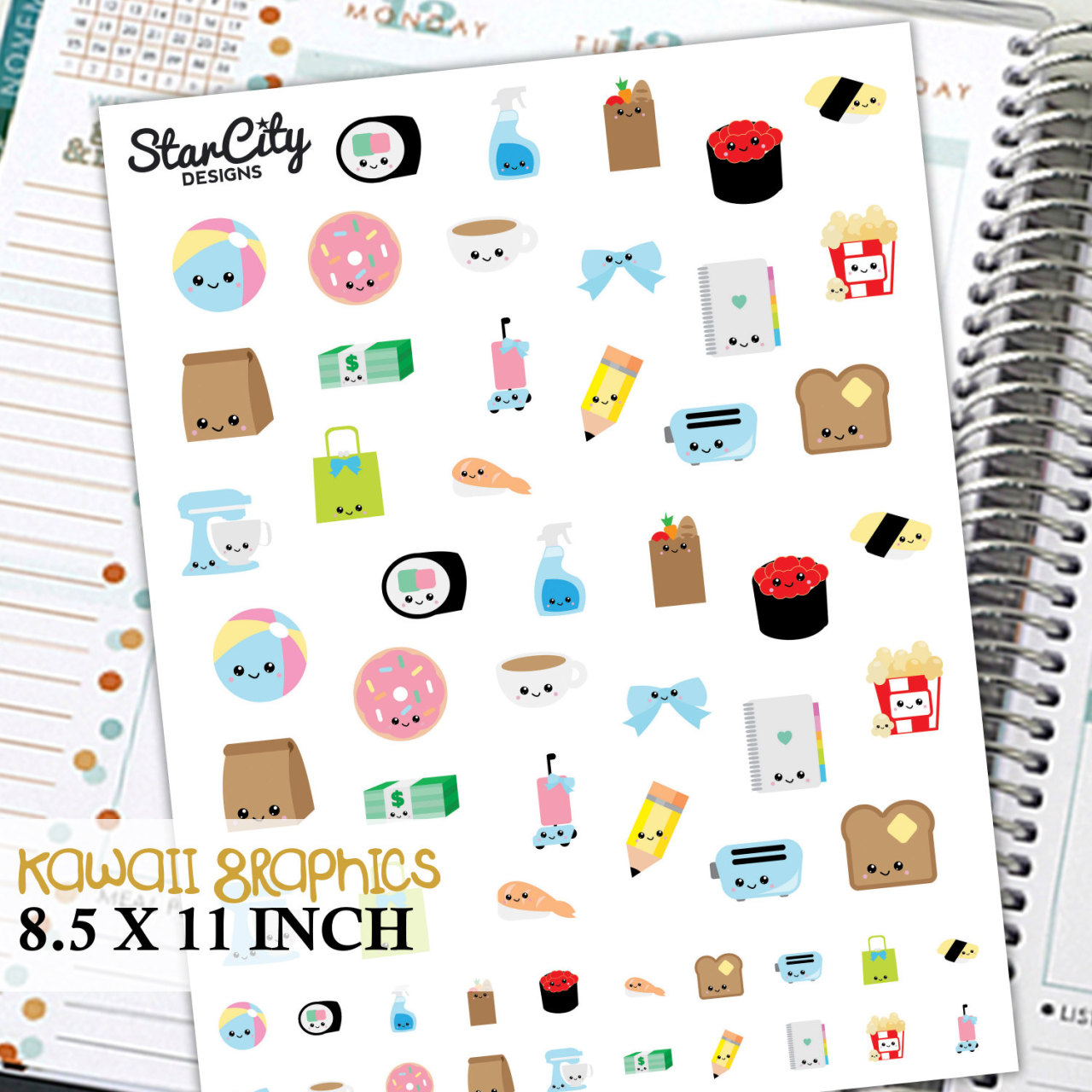 Printable Planner Stickers Digital Clipart Digital Planner Stickers Kawaii Bath Icons