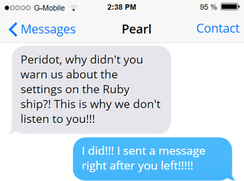 New headcanon that Pearl still doesn’t have Peridot’s number saved