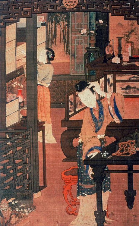 Women in an interior, painting by Jin Tingbiao, Qing dynasty China; 18th century 