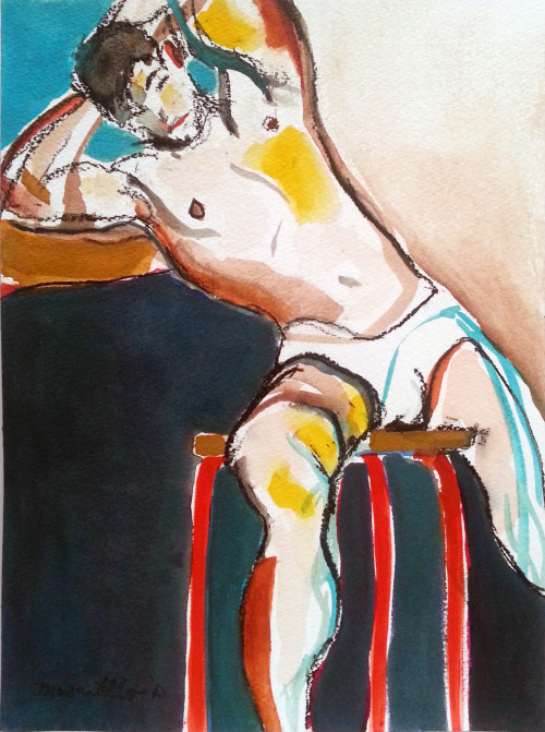 100artistsbook:  By Tom Muscatello, 2014, watercolor & charcoal. www.theartofman.net for more male figurative art. 