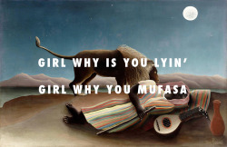 flyartproductions:
“The sleeping gypsy is lying
The Sleeping Gypsy (1897), Henri Rousseau / 3005, Childish Gambino
”