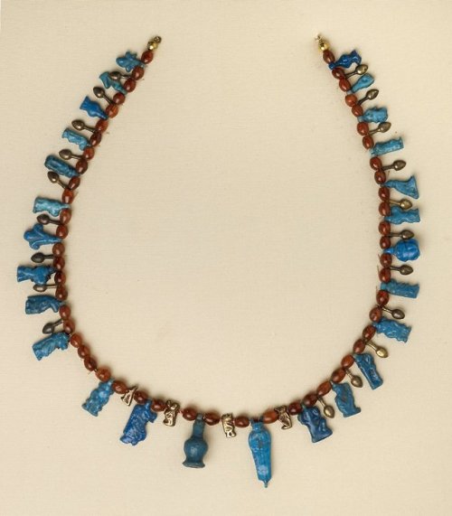 Necklace with Bes and Taweret pendantsEgyptian, New Kingdom, c. 1539-1292 B.C.gold, faience, an