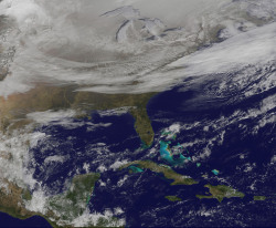 nbcnightlynews:  Frozen eastern two-thirds of the U.S. as seen from space.  Image: NASA Goddard