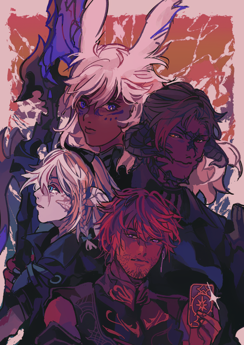 drew my ffxiv dungeon squad :-) from top to bottom, violent bunny dps, violent lizard tank, violence