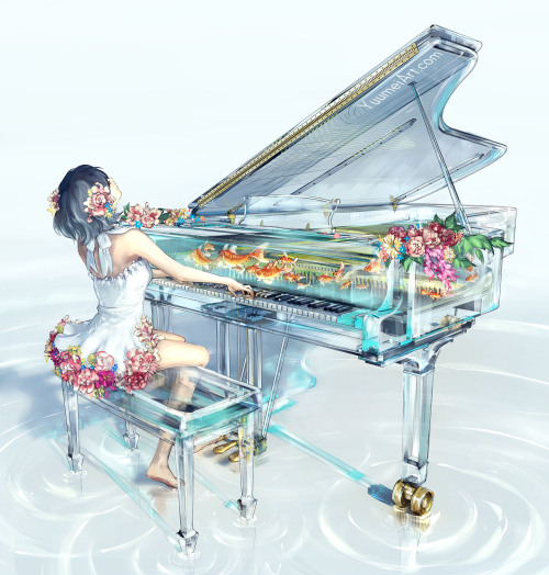 yuumei-art:Moving to the melodyFlowing into harmony All my sorrows behind meMy inner sanctuary