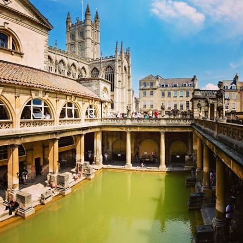 The Roman Baths in Bath, England  As the name indicates, this site was built by the Romans. The bath