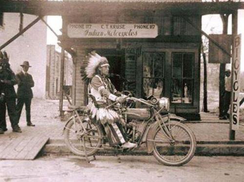 historicaltimes - Indian on a Indian Motorcylce,1910s via reddit