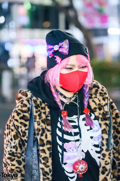 tokyo-fashion:Pink-haired Japanese Lady Gaga fan Yamazaki on the street in Harajuku with a style tha