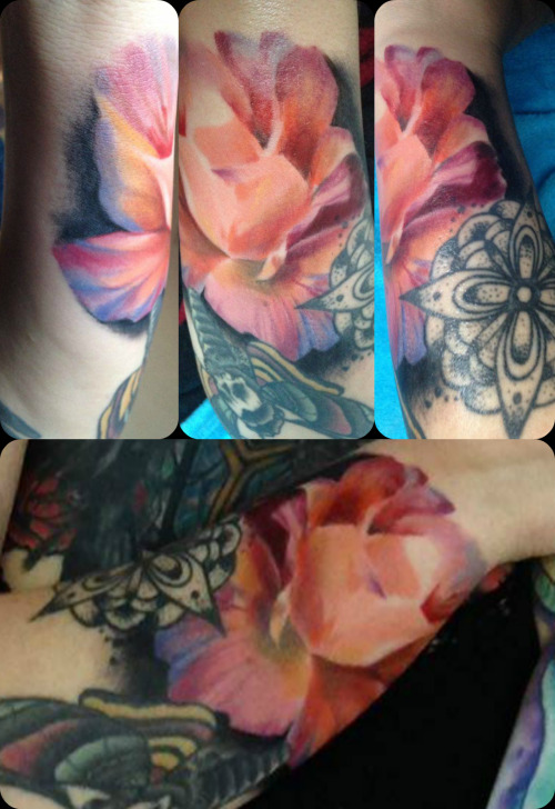 First session on a realistic rose with Katherine Fullerton at Workhorse Tattoo Company in Houston, T