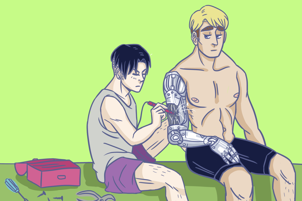 emb-art:   Eruri Week Day 7: Future  futuristic!au where when Erwin loses his arm