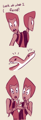 poetofthepiano:  kkdraws: While half asleep and trying to get over a small cold, I had a dream that the Off Color gems made it to Earth and Rutile found a cute snake :00 AWWWW 