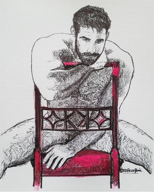 Rdriccoboni:the Red Chair. Mixed Media Acrylic And Ink On Watercolor Paper By Rd