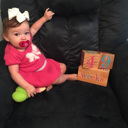 49 weeks. She was wildly annoyed that I made her stop and take a picture. #brookiemonster2015 #49wee
