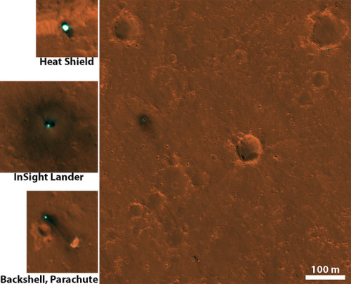 Mars Reconnaissance Orbiter: Images of the InSight lander, plus its head shield & backshell+para