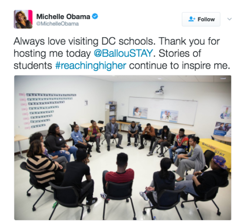 Michelle Obama just pulled a classic Michelle by surprising high school students with her presenceTh