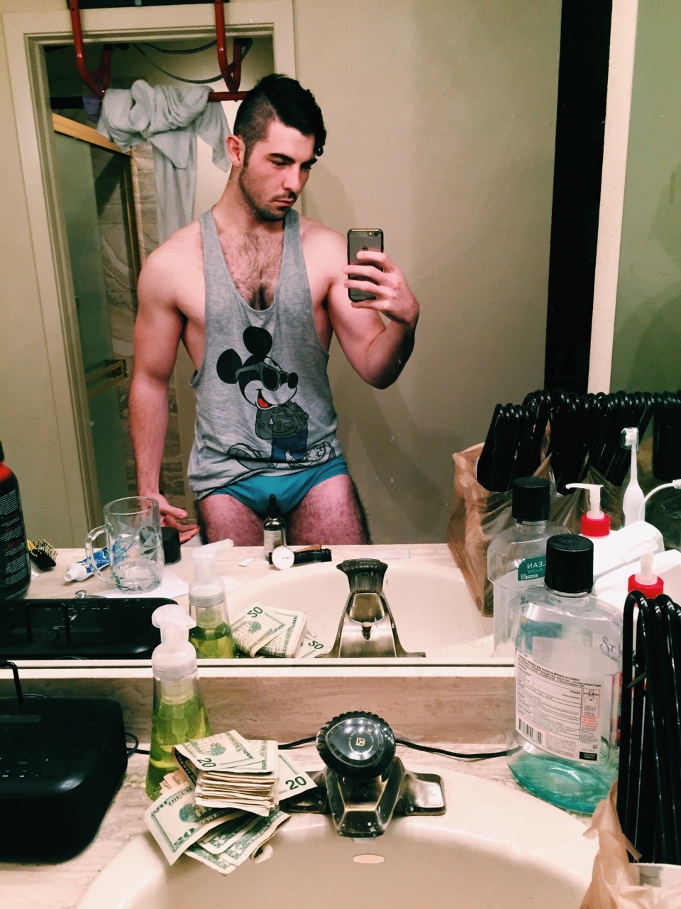 sex-lies-and-bowties:  Good afternoon from my bed head and messy bathroom  with