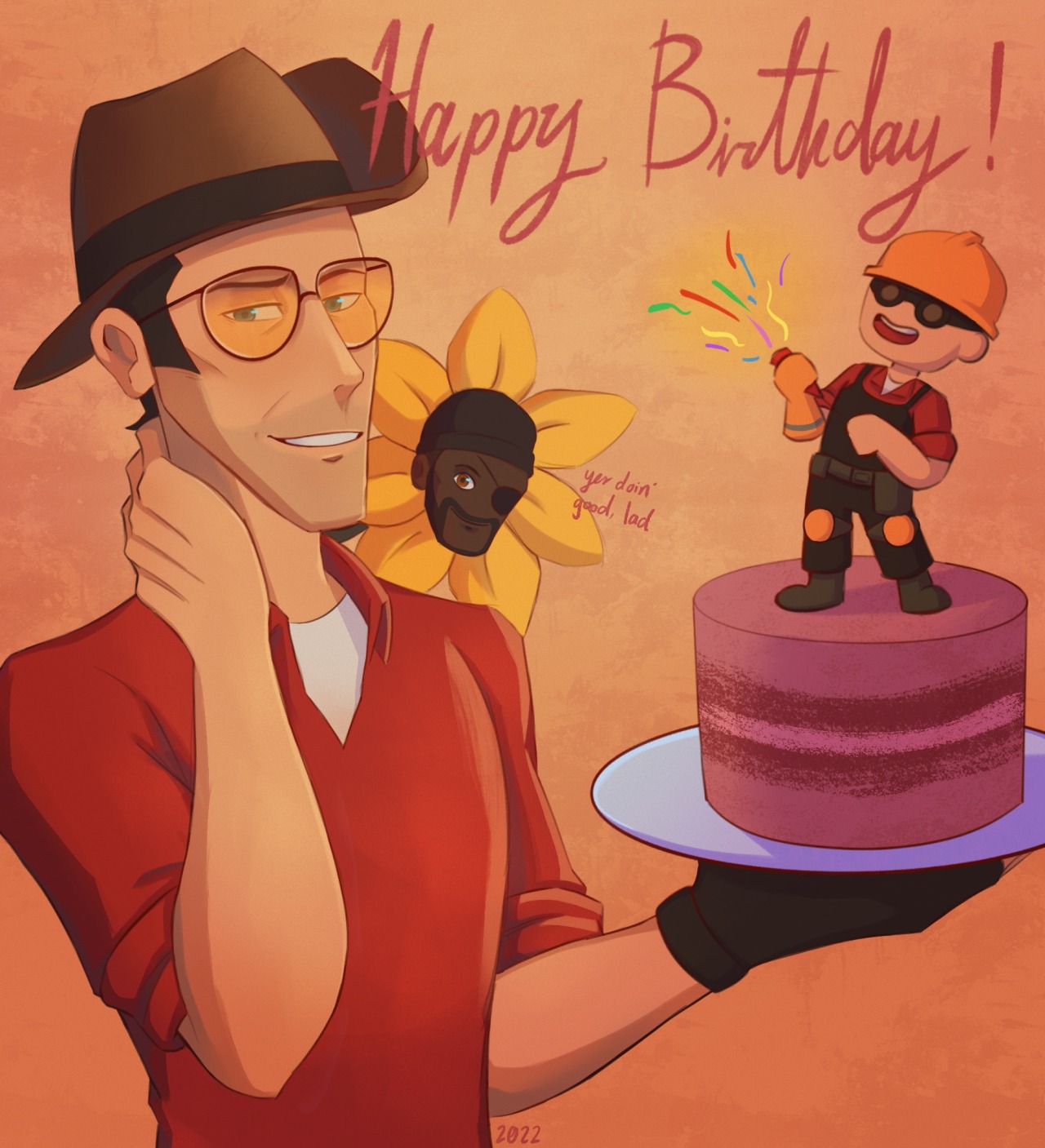 I havent been doing much school’s crazy (and yet here i am playing this fking game everyday hjdsksfd)This is for a close friend of mine, i know how much this game and the piss man means to her XDspeaking of which i know its a bit late for the savetf2 movement but this was what i had for it didn’t expect Valve to respond so quickly if at all, but i guess we shall wait and see if they live up to their promises #Team Fortress 2 #tf2#tf2 sniper#tf2 demoman#tf2 engineer#sunflower demo #tiny desk engineer #savetf2#digital art#my art#procreate