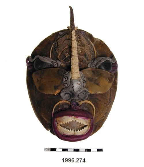 in-the-horniman:These two amazingly bizarre masks are from Manaus, Brazil. They are made from tortoi
