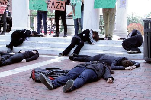 A die-in at Johns Hopkins University. Put together by Hopkins Students for Justice in Palestine.More